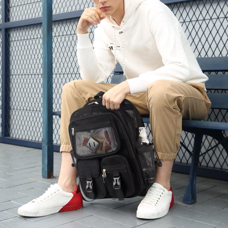 Dakimoe Mesh Backpack School Backpacks Large Capacity See Through Bookbag Stadium Approved With Multiple Compartments Pockets For School(Black)