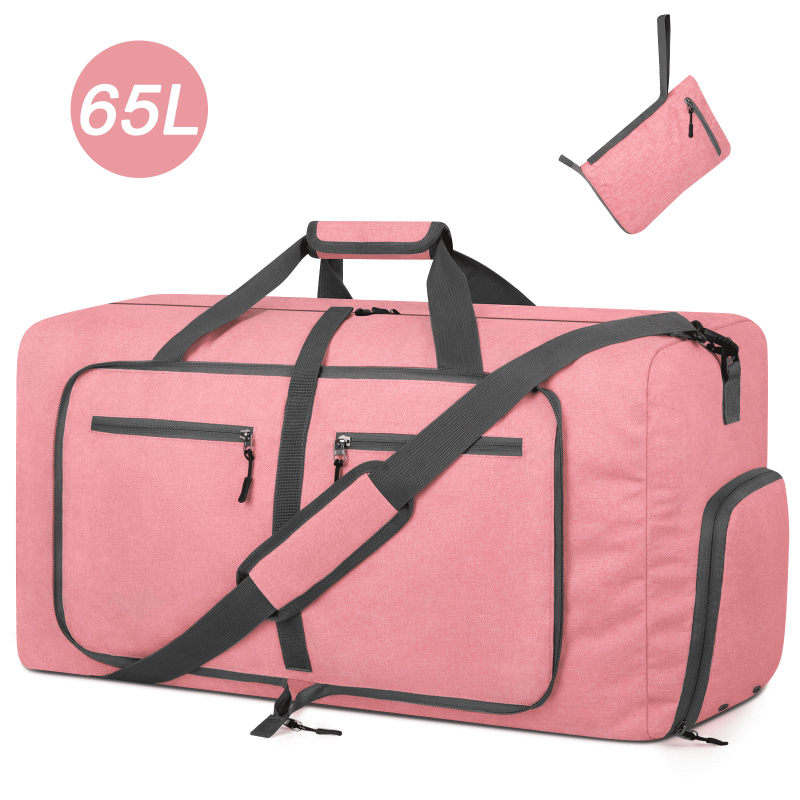 DAKOMM Travel Duffle Bag 65L Foldable Weekender Bags For Women With Shoe Compartment Carry On Overnight Bag For Men Women 24" Gym Travel Bag Water Repellent & Tear Resistant Pink