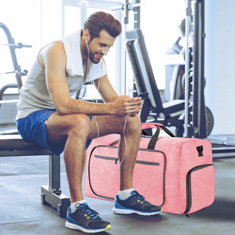 DAKOMM Travel Duffle Bag 65L Foldable Weekender Bags For Women With Shoe Compartment Carry On Overnight Bag For Men Women 24" Gym Travel Bag Water Repellent & Tear Resistant Pink