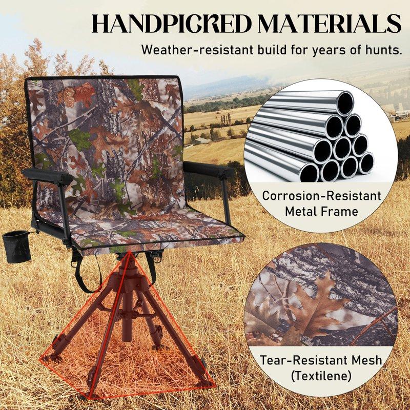 Danrelax 360° Silent Camo Hunting Blind Chair Armrests Side Pouch Telescopic Legs