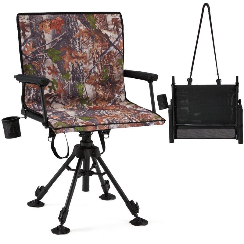 Danrelax 360° Silent Camo Hunting Blind Chair Armrests Side Pouch Telescopic Legs