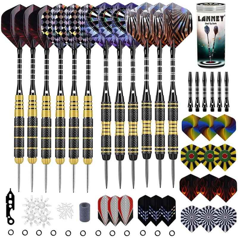 Darts Metal Tip Set 20 Grams and 24 Grams Steel Tip Darts Set Professional Metal Tipped Darts with Sharpener Tool Kit Aluminum Shafts Brass Barrels Carrying Case Extra Flights Dart Accessories
