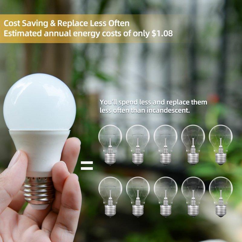 DAYBETTER A19 LED Light Bulbs 60W Equivalent 5000K Daylight 9W 800 Lumens E26 Standard Base UL Listed Lighting For Bedroom Living Room Home Office 6 Pack