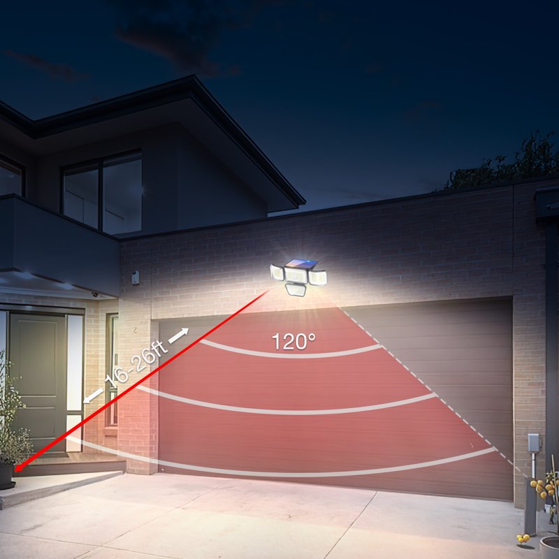 DAYBETTER Solar Lights Outdoor 4 Heads 3000LM IP65 Waterproof Motion Sensor Security Lights With 278 LEDs 3 Modes 270° Wide Angle Solar Outdoor Lights For Yard Garden Garage Porch (2 Pack)