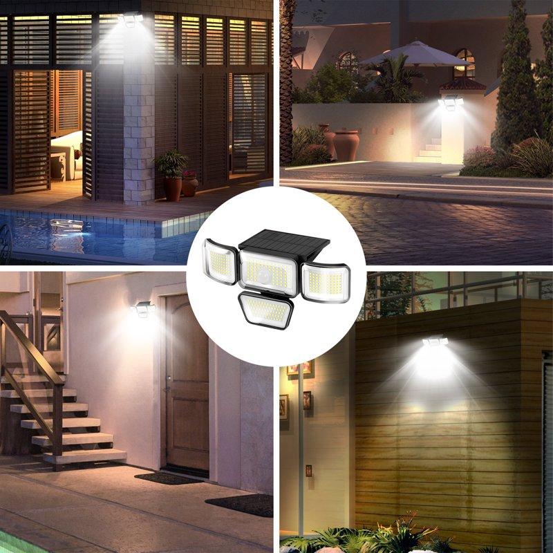 DAYBETTER Solar Lights Outdoor 4 Heads 3000LM IP65 Waterproof Motion Sensor Security Lights With 278 LEDs 3 Modes 270° Wide Angle Solar Outdoor Lights For Yard Garden Garage Porch (2 Pack)