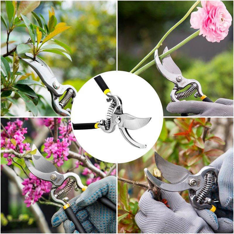 Deli Garden Pruning Shears 8" Bypass Gardening Pruner Garden Scissors Garden Clippers Black