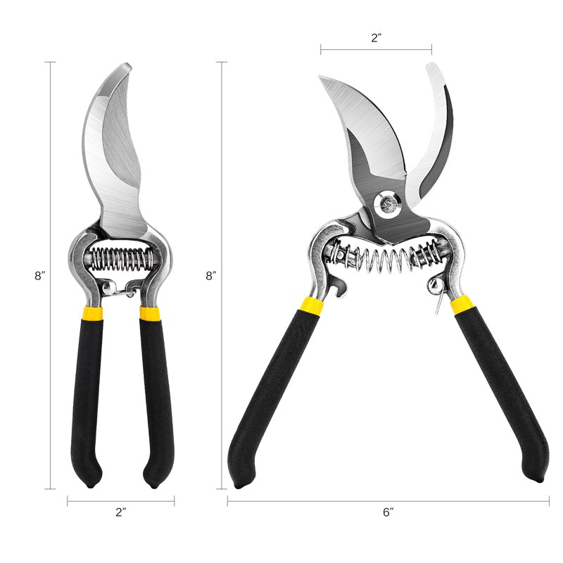 Deli Garden Pruning Shears 8" Bypass Gardening Pruner Garden Scissors Garden Clippers Black