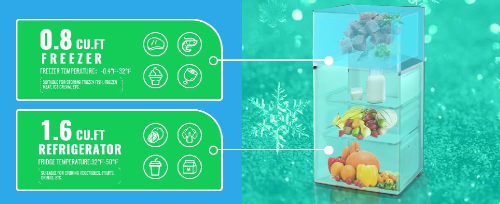 DEMULLER 2.4 Cu.ft Refrigerator Mini Fridge With Freezer Dual Door Personal Fridge New Silver Sale