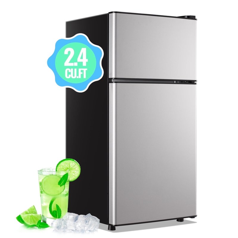 DEMULLER 2.4 Cu.ft Refrigerator Mini Fridge with Freezer Dual Door Personal Fridge New Silver Sale