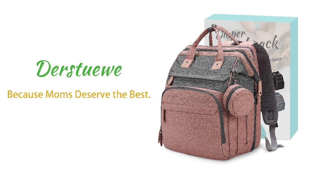 DERSTUEWE Baby Diaper Bag Backpack With Changing Station Multifunctional Waterproof Portable Baby Bag For Travel Pink