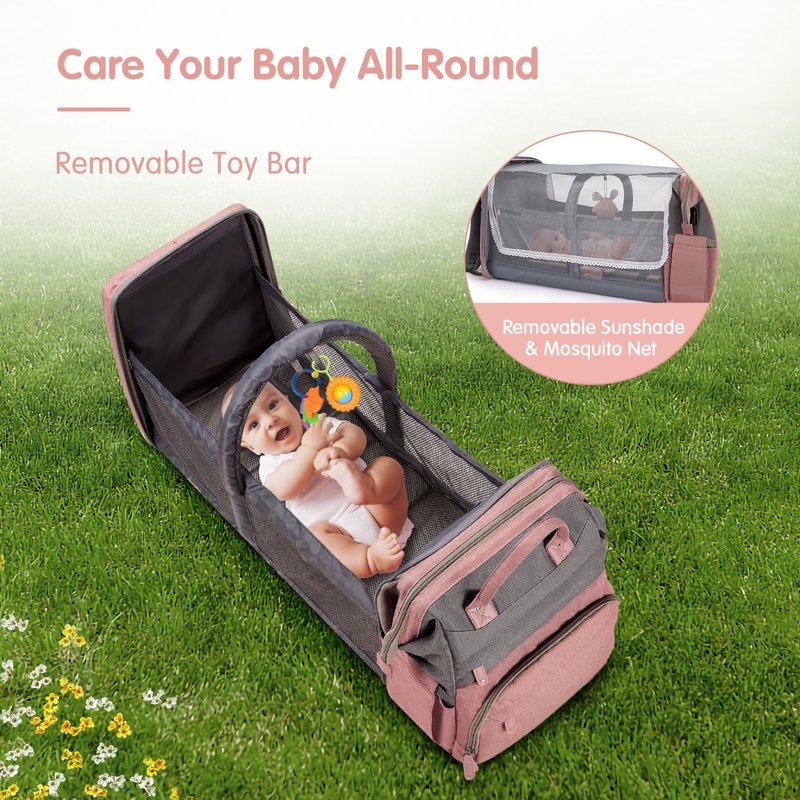 DERSTUEWE Baby Diaper Bag Backpack With Changing Station Multifunctional Waterproof Portable Baby Bag For Travel Pink