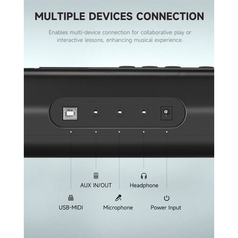 Donner DEK-200 61-Key Piano Full-Size Electronic Keyboard Set Auto Accompaniment Metronome Includes 300 Tones With Stand Bench Microphone