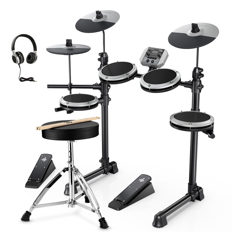 Donner Electric Drum Set for Beginner with 180+ Sounds Quiet Mesh Kid Child Students Electronic Drum Kit with Heavy Duty Pedals On-Ear Headphones DED-80 New Update Color