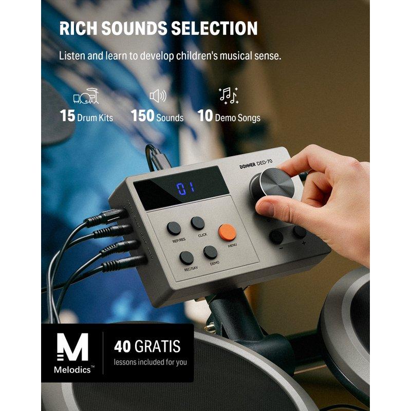 Donner Electric Drum Set For Kids Beginner Christmas Birthday Gift 150+ Sounds Quiet Mesh Pad DED-70 New