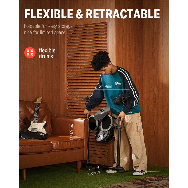 Donner Electric Drum Set With 180+ Sounds Mesh Pad Drums Kit For Adults Beginners DED-80 Gray