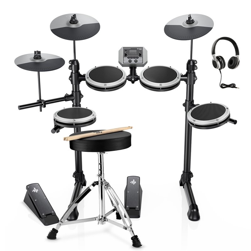 Donner Electric Drum Set with 180+ Sounds Mesh Pad Drums Kit for Adults Beginners DED-80 Gray