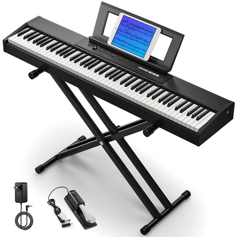 Donner Portable Digital Piano 88-key Synth Action Keyboard With X Stand Pedal Auto-accompaniment For Beginner 128 Tones 83 Rhythms Support USB/MIDI/Melodics Wireless Connection