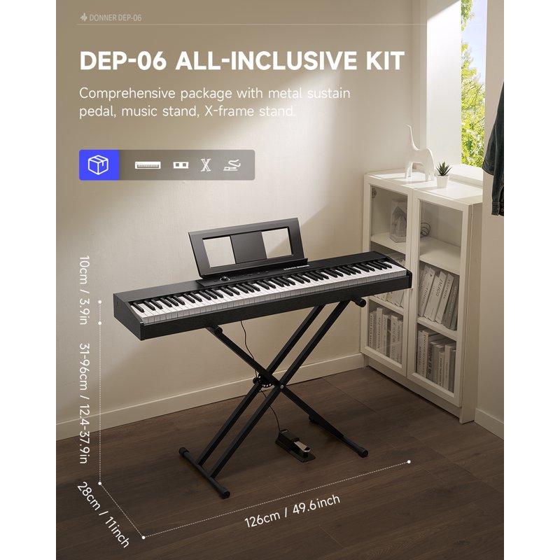 Donner Portable Digital Piano 88-key Synth Action Keyboard With X Stand Pedal Auto-accompaniment For Beginner 128 Tones 83 Rhythms Support USB/MIDI/Melodics Wireless Connection