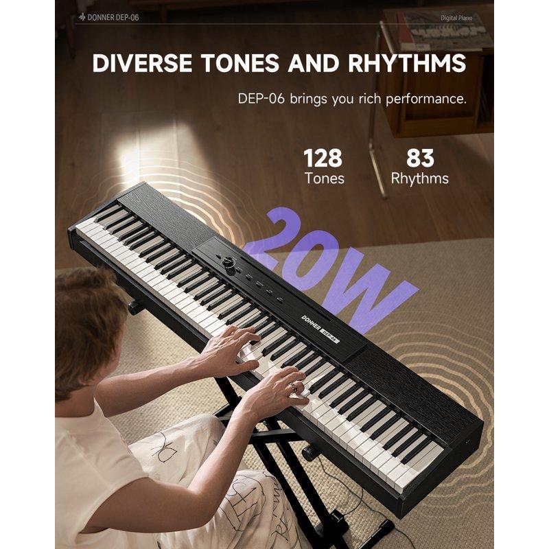 Donner Portable Digital Piano 88-key Synth Action Keyboard With X Stand Pedal Auto-accompaniment For Beginner 128 Tones 83 Rhythms Support USB/MIDI/Melodics Wireless Connection