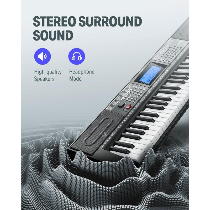 Donner Upgraded 61 Key Piano Keyboard Electric Keyboard Kit With 249 Voices 249 Rhythms - Includes Piano Stand Stool Microphone Gift For Beginners Black (DEK-610S)