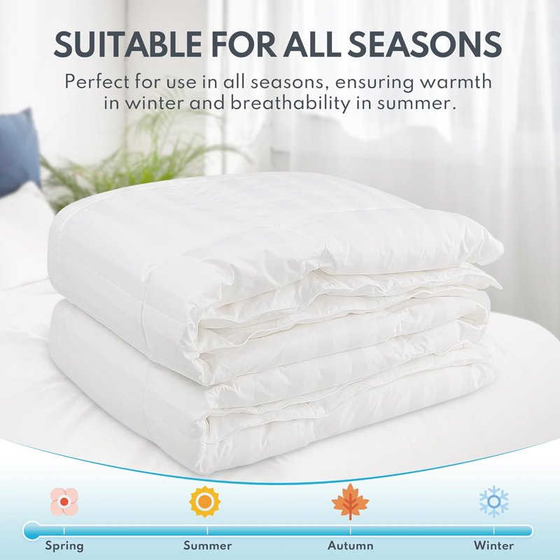 Down Feather Comforter King Size - High Fill Power All Season Duvet Insert Luxurious Hotel Medium Warmth Bedding Comforter (106”x90”)