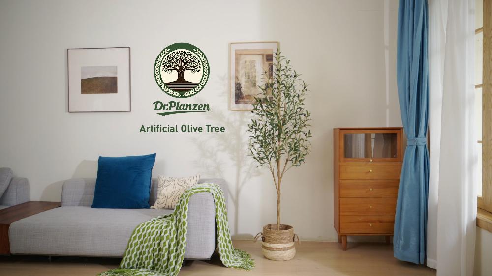 DR.Planzen Exquisite Olive Tree 6 Ft Indoor Outdoor Artificial Tall Faux Olive Tree In Black Plastic Pot Artificial Plants With Natural Wood Trunk And Lifelike Fruits For Home Office Garden Decor