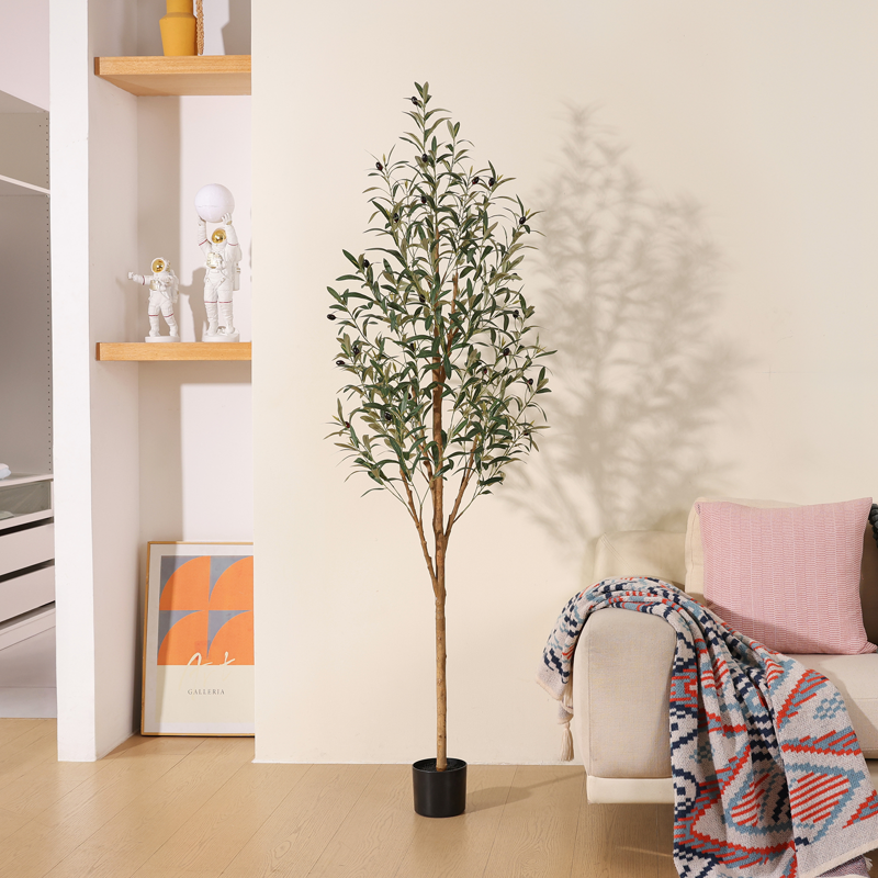 DR.Planzen Exquisite Olive Tree 6 Ft Indoor Outdoor Artificial Tall Faux Olive Tree In Black Plastic Pot Artificial Plants With Natural Wood Trunk And Lifelike Fruits For Home Office Garden Decor