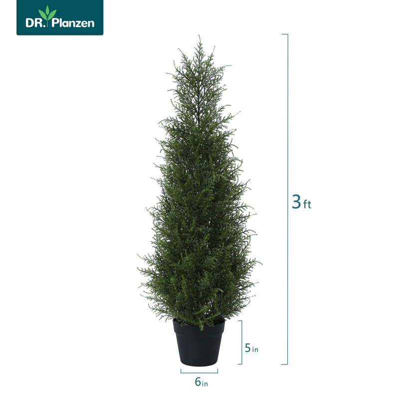 DR.Planzen Soft Touch 2 Count 3 Ft Cedar Artificial Trees In Plastic Pot UV Rated Artificial Topiary Tree For Indoor Outdoor Home Decor