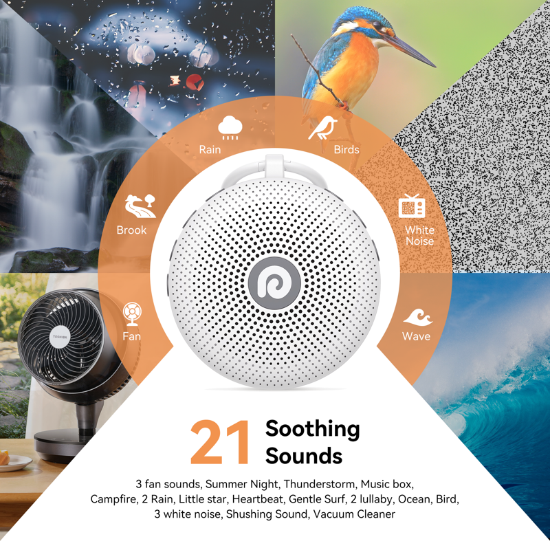 Dreamegg White Noise Sound Machine Portable For Baby Adult Sleep 21 Soothing Sound Therapy For Home Travel