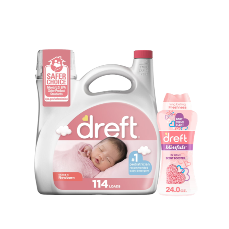 Dreft Newborn Essentials Bundle: Liquid Laundry Detergent & Blissfuls Scent Booster