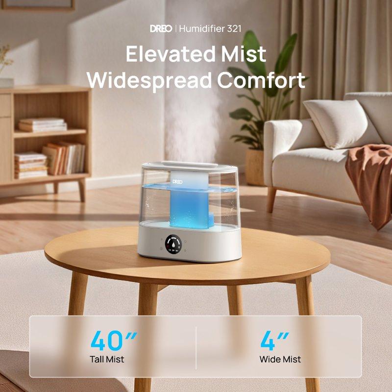 DREO 4L Cool Mist Humidifier For Large Room 36H Long Runtime Top-Fill Humidifiers Essential Oil Aroma Pad Tray 28dB Quiet Ultrasonic Humidifier For Home Touch Control