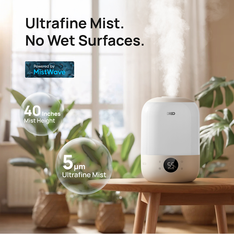 DREO Cool Mist Humidifier For Room 3.7L Top-Fill & 35H Runtime Ultrasonic Humidifier Custom Humidity Setting Light Indicator & Aroma Tray 26dB Quiet Humidifier For Home Baby Bedroom White