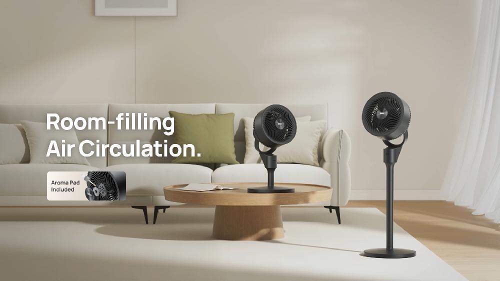 Dreo Pedestal Fan For Home 2-in-1 Oscillating Fans For Table Or Floor 80ft Floor Fan For Room 3 Speeds 25dB AC Motor 80° Horizontal + 90° Manual Vertical Oscillating Standing Fan Aroma Pad