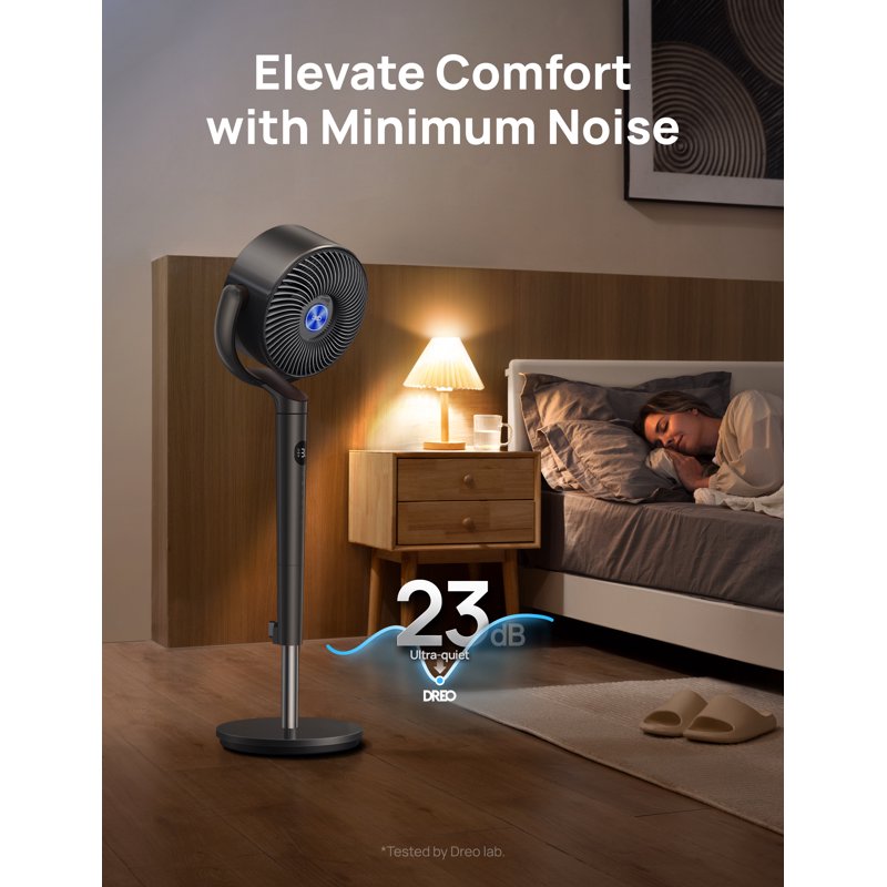 Dreo Pedestal Fans For Home 8 Speeds 3 Modes 120°+120° Oscillating Quiet Fan For Bedroom 80ft Standing Floor Fan With Remote DC Motor 23db 8H Timer 35-40 Inch Adjustable Height