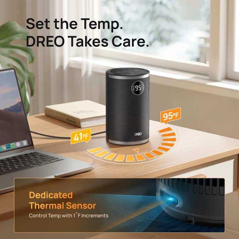 DREO Space Heater 1500W Portable Heaters For Inside Electric Heater With Thermal Sensor For Home Digital Display 12H Timer 3 Modes Safe Quiet Heater For Bedroom