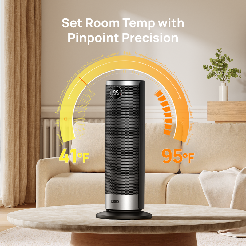 DREO Space Heater For Inside 1500W Electric Heater With Dual-DC Motor PTC Ceramic Heating & 8-Layer Safety Protection ECO Mode Precise Thermostat 12H Timer & 20" Heaters For Home Office