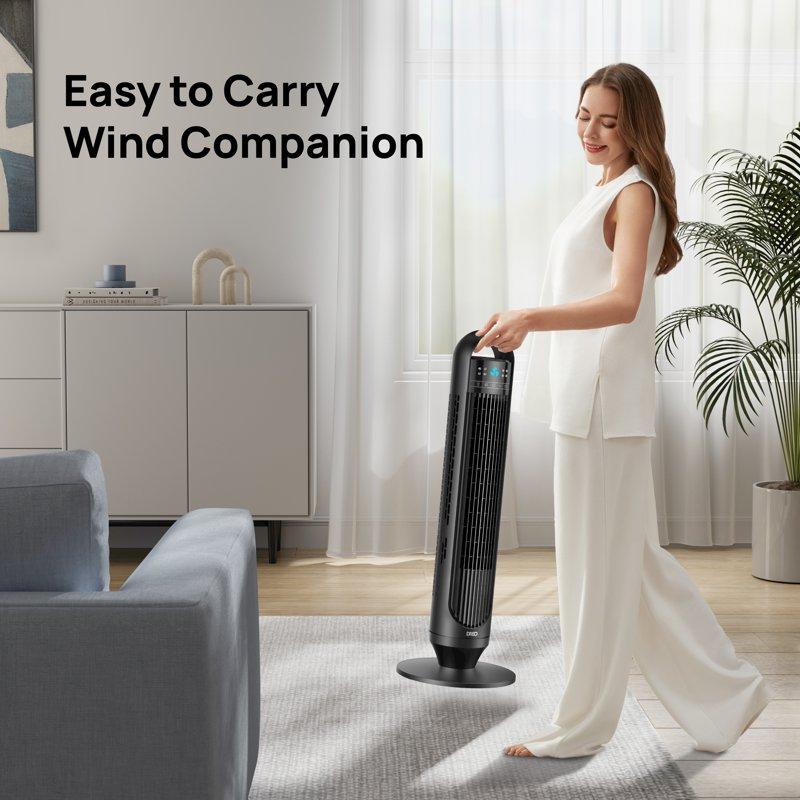 Dreo Tower Fans For Home 32" Standing Floor Fan 26 Ft/s Bladeless Fan With Remote 90° Oscillating 3 Modes 3 Speeds LED Display 8H Timer Quiet Room Fan
