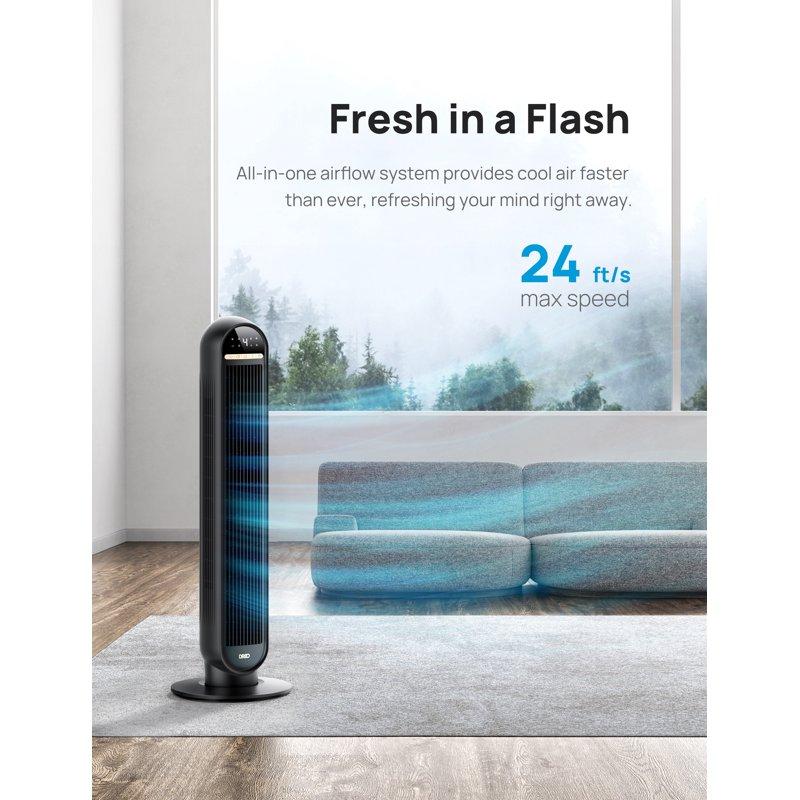 Dreo Tower Fans For Home 36" Standing Floor Fan With Remote 90° Oscillating Fan 24 Ft/s High Velocity LED Display 4 Speeds 4 Modes 8H Timer Quiet Bedroom Fan