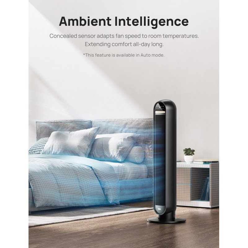 Dreo Tower Fans For Home 36" Standing Floor Fan With Remote 90° Oscillating Fan 24 Ft/s High Velocity LED Display 4 Speeds 4 Modes 8H Timer Quiet Bedroom Fan