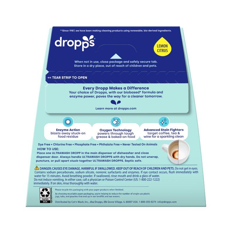 Dropps Dishwasher UltraWash Detergent Pods Biobased Lemon Citrus 48 Ct