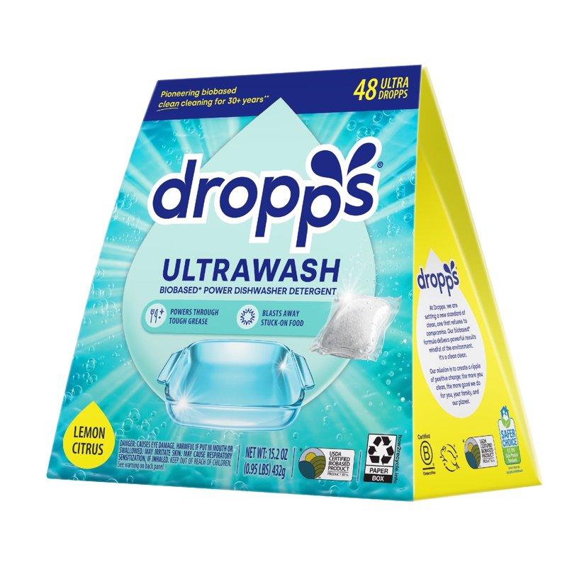 Dropps Dishwasher UltraWash Detergent Pods Biobased Lemon Citrus 48 Ct