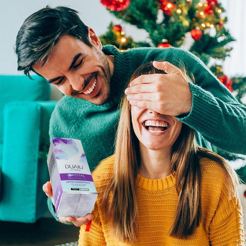 DUAIU Makeup Brushes 15pcs Premium Synthetic Bristles Crystal Handle Set Kabuki Foundation Brush Face Lip Eye Makeup Brush Sets Professional With Starry Gift Box (Blue)