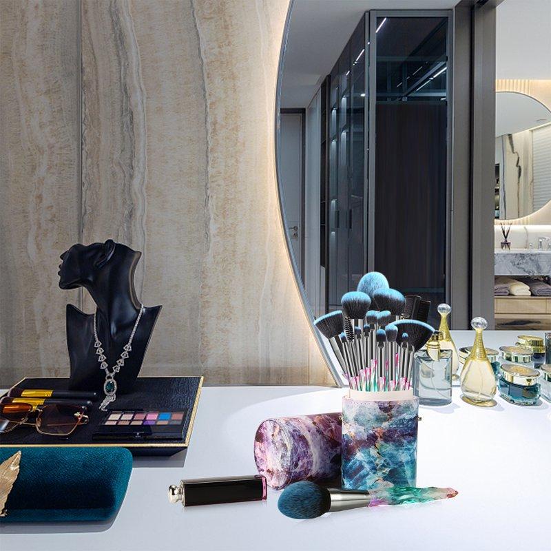 DUAIU Makeup Brushes 15pcs Premium Synthetic Bristles Crystal Handle Set Kabuki Foundation Brush Face Lip Eye Makeup Brush Sets Professional With Starry Gift Box (Blue)