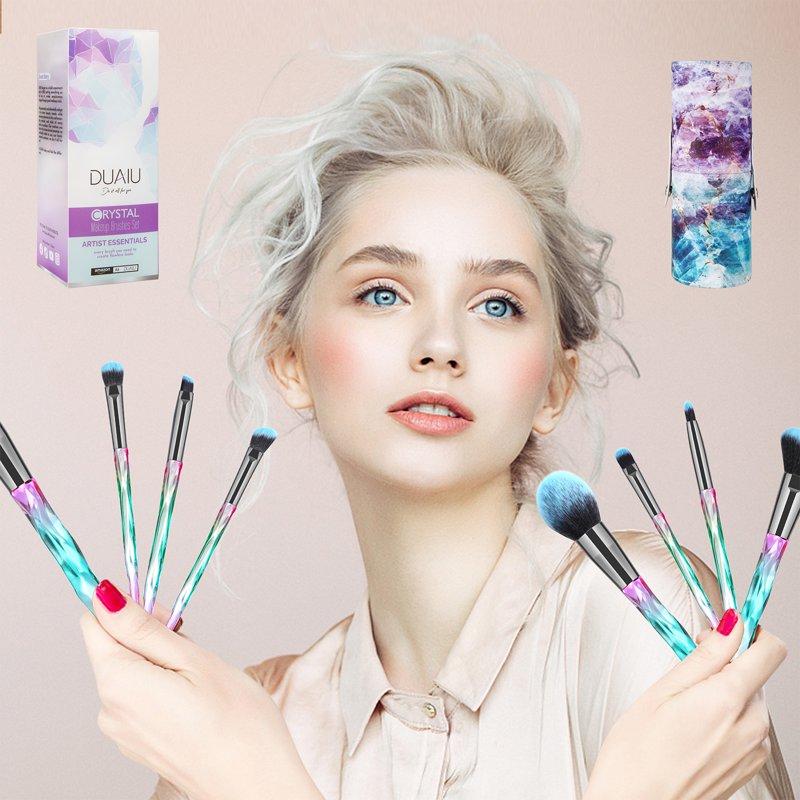 DUAIU Makeup Brushes 15pcs Premium Synthetic Bristles Crystal Handle Set Kabuki Foundation Brush Face Lip Eye Makeup Brush Sets Professional With Starry Gift Box (Blue)