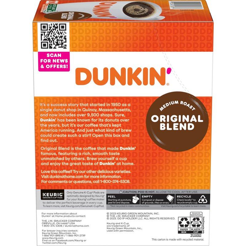 Dunkin’ Original Blend Medium Roast Coffee Keurig K Cup Pods 22 Count Box