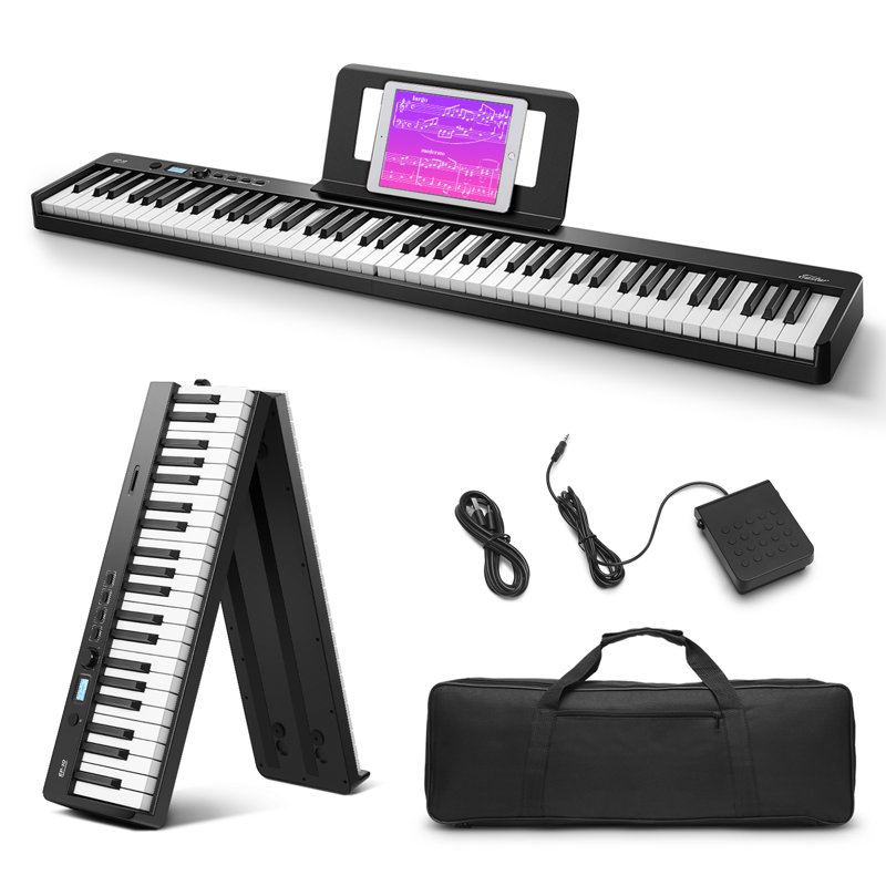 Eastar EP-10 Beginner Foldable Digital Piano 88 Key Full Size Semi Weighted Keyboard Bluetooth Portable Electric Piano with Piano Bag