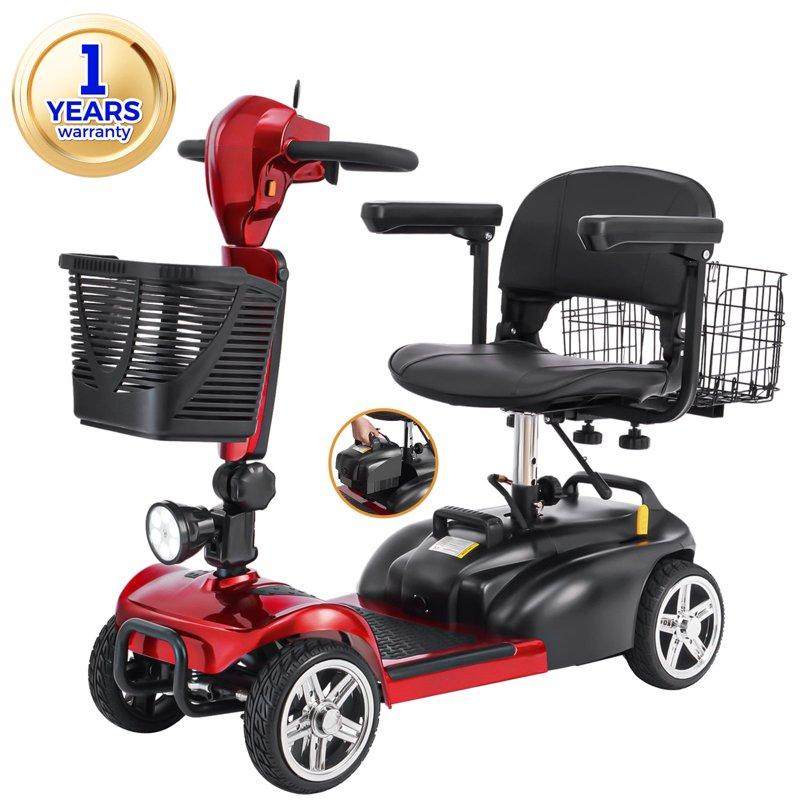 Ecomobi MS02W 15-45 Miles 4 Wheels Mobility Scooter For Adults&Seniors 350W Electric Powered Wheelchair Device With Extended Battery Dual Baskets Rotating Seat Compact Duty Mobile For Elderly