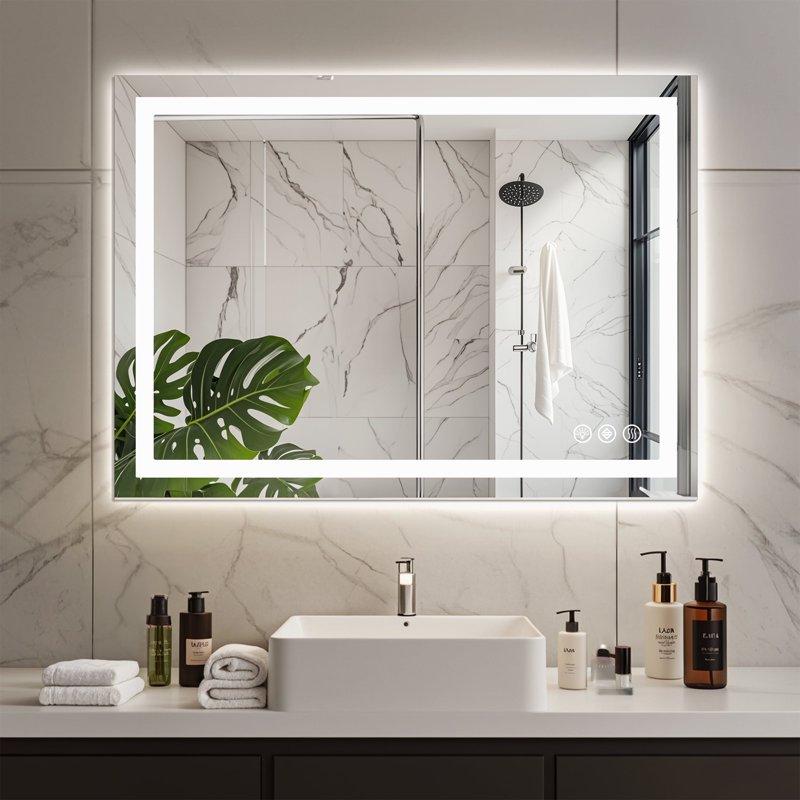 EDX 24"X32" Anti-fog LED Bathroom Mirror with Dual Light Source and Three Lighting Modes White
