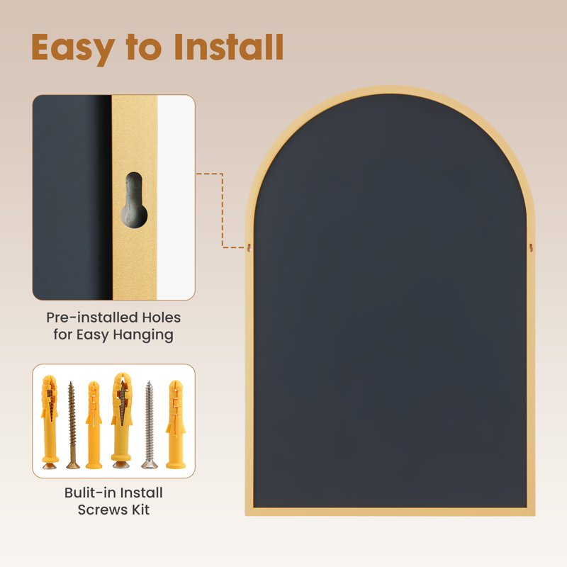 EDX 26"X38" Arched Bathroom Mirror Wall Mounted Mirror With Aluminum Alloy Frame Bathroom Mirror For Living Room Bedroom Bathroom And Entryway Gold