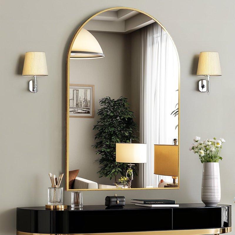 EDX 26"X38" Arched Bathroom Mirror Wall Mounted Mirror with Aluminum Alloy Frame Bathroom Mirror for Living Room Bedroom Bathroom and Entryway Gold